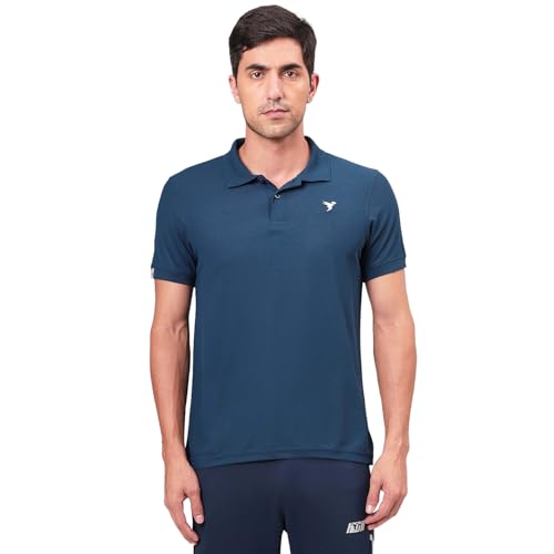 Image of TECHNOSPORT Men's Solid Slim Fit Polo Collar T-Shirt MATPIQ Half Sleeve Button Polyester for Gym Running Workout UPF50+ Anti Odour