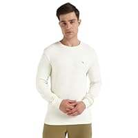 Calvin Klein Jeans Men's Woven Label Waffle Long Sleeve Tee, Ivory, Medium