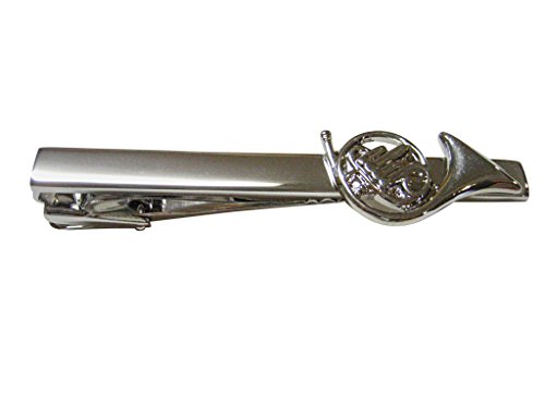 Kiola Designs Silver Toned French Horn Musical Instrument Square Tie Clip