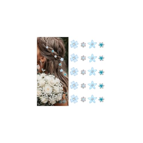 Mezrkuwr 20 fermagli per capelli a forma di fiore, mini fermagli per capelli da donna, in metallo, per matrimonio, per ragazze (4 motivi floreali)