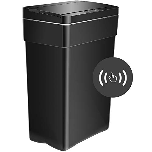 HCB Trash Can Automatic Garbage Can Plastic Touch Free Waste Bins 13 Gallon/50 Liter with Lid for Kitchen, Office, Living Room, Bathroom?Black?