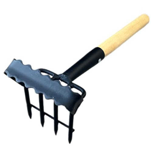 Toyvian Râteau à Main Compact Acier pour Jardinage Outil Pratique pour Désherbage Aération Sol pour Petits Extérieurs