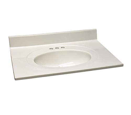 Design House 586321 Cultured Marble 31-Inch Vanity Top with Integrated Oval Bowl, Reinforced Packaging, White on White Centerset