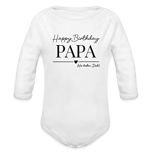 Spreadshirt Geburtstag Papa Happy Birthday Vater Geschenke Baby Bio-Langarm-Body, 62, weiß Cover