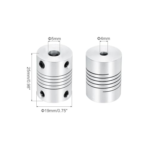 QUARKZMAN 4 Stück Flexible Kupplungen 4mm bis 5mm Aluminium Wellenkupplung L25xD19mm Klauenkupplung Schrittmotor Gelenkverbinder für 3D Drucker CNC Maschine DIY Encoder Motorwelle Silber