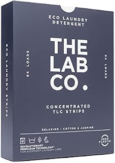 The Lab Co. Laundry Detergent Strips Sheets Eco Ultra-Concentrated Non-Bio Relaxing Fragrance Cotton & Jasmine for Hand and Machine Washing. For up 64 Loads