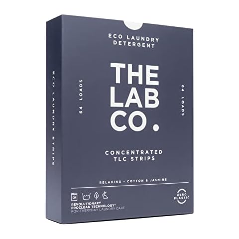 The Lab Co. Laundry Detergent Strips Sheets Eco Ultra-Concentrated Non-Bio Relaxing Fragrance Cotton & Jasmine for Hand and Machine Washing. For up 64 Loads Cover
