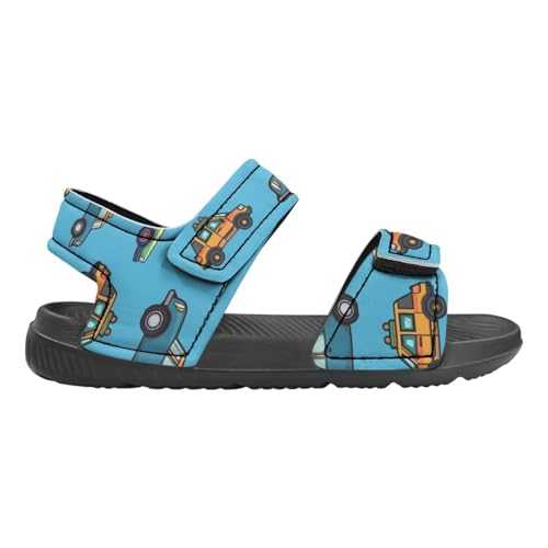 Forchrinse Kids Cartoon Car Sandals Size 1 Boys Slip On Athletic Sandals Outdoor Open-Toe Water Beach Shoes School Sandal with Adjustable Strap