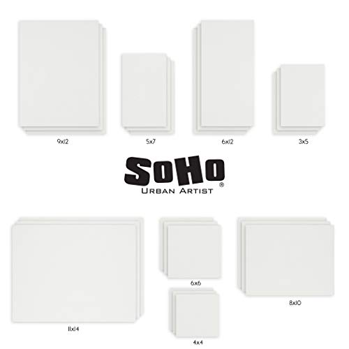Soho Artist Canvas Panels Bulk Pack (24) Professional Quality Painting Art Boards - All Media Cotton Canvas, Acid-Free Double Primed -3 Each: 3X5 4X4 5X7 6X6 6X12 8X10 9X12 11X14-24 Multi-Pack [#1] #TOP1