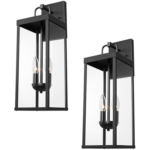 Outdoor Wall Sconce Lights, 20 Inch Tall Transitional Exterior Wall Lighting with Clear Glass, Modern Black Carriage Lantern Lamp Outside for Front Porch Garage Garden Patio Corridor Doorway