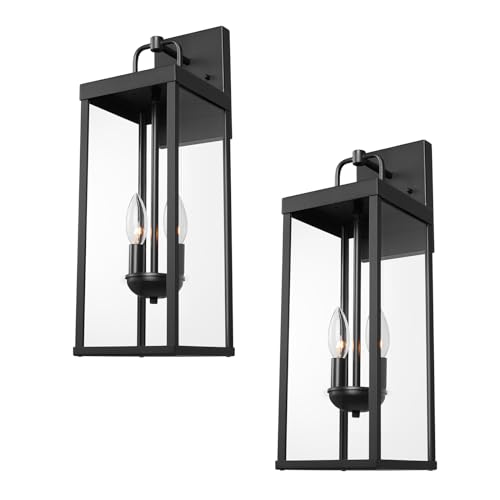Diyel Outdoor Wall Sconce Lights, 20 Inch Tall Transitional Exterior Wall Lighting with Clear Glass, Modern Black Carriage Lantern Lamp Outside for Front Porch Garage Garden Patio Corridor Doorway by Diyel - Used condition - US$89.99