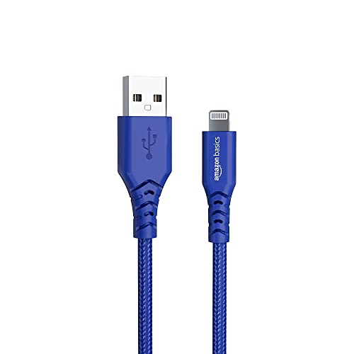 Image of Amazon Basics USB A to Lightning PVC Molded Nylon MFi Certified Charging Cable (Blue, 1.2 meter)