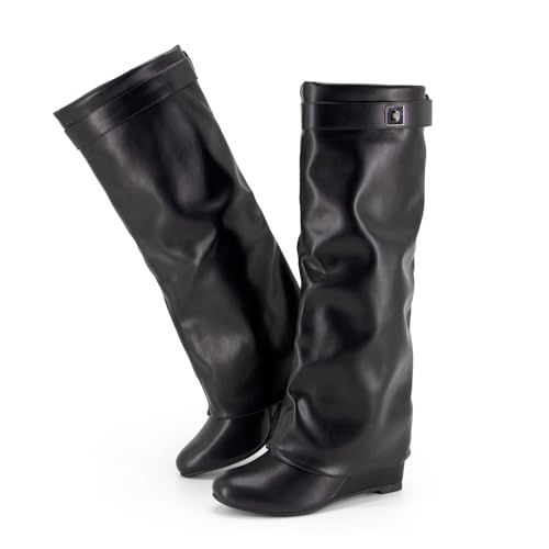 GOGD Fold Over Boots Women's Knee High Shark Boots...