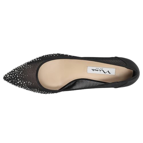 NINA Womens Sofie Rhinestone Pointed Toe Kitten Pumps Dress Casual Low Heel 1-2" - Black4