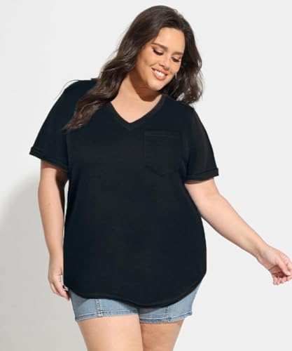 Image of TIYOMI Plus Size Tops for Women V Neck Tshirts Basic Tunic Casual Hawaii Floral Tie Dye Camo Summer Short Sleeve Tee XL-5XL