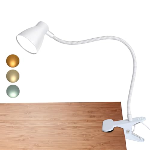 CeSunlight Clamp Desk Lamp, Clip on Reading Light, 3000-6500K Adjustable Color Temperature, 6 Illumination Modes, CRI>90, 6Watts (Adapter Not Included)