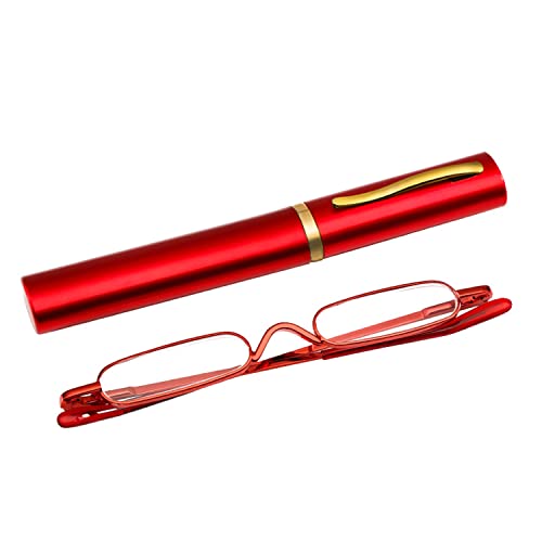 GERUI Mini lunettes de lecture anti-lumière bleue HD Charnière à ressort mode métal aide à la lecture facile à porter (rouge, 1.5, diopters) Cover