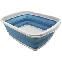 SAMMART 10L 2.6 Gallons Collapsible Tub - Foldable Dish Tub - Portable Washing Basin - Space Saving Plastic Washtub Grey/Steel Blue, 1