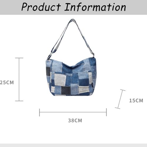 Slouchy Shoulder Bag Large Alt Denim Patchwork Shoulder Bags Casual Slouchy Hobo Tote Purse Y2K Vintage Crossbody Jean Bag3