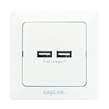 LogiLink PA0163 Steckdose mit 2X USB zum Laden von Smartphones, Handys, eBooks, Tablets, etc, Unterputzdose (DE 80x80mm) mit Kinderschutz