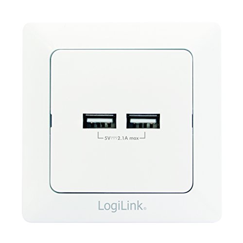 LogiLink PA0163 PA0163-Enchufe con 2 Puertos Cargar Smartphones, tel�fonos m�viles, Libros electr�nicos, Tablets, etc. (80 x 80 mm), Blanco, 2X USB
