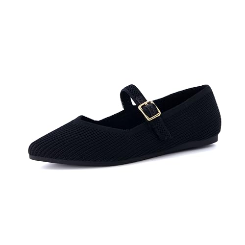 CUSHIONAIRE Women's Sonnet Mary Jane Knit Flat with +Memory Foam, Wide Widths Available