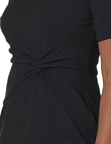 London Times Women's Petite V-Neck Twist Midi With Flounce, Black, 4 #TOP2