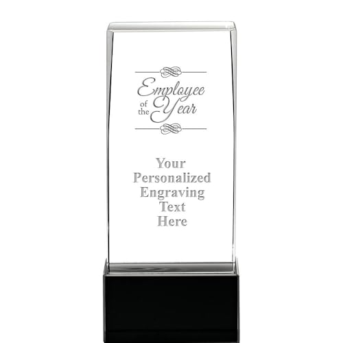 Crown Awards Customizable Crystal Award, 5.75" Engraved Employee of The Year Onyx Lux Crystal Award