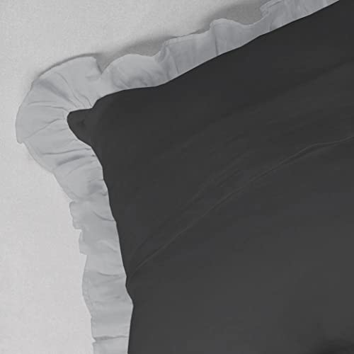 Image of YRM Bedding's Ruffle Beautiful Cushion Cover | Super Soft Elegant Premium Microfiber Frill Cushion Cover Set of 2 (16 inchx16 inch Inches) (Black /Silver Grey), 300 GSM
