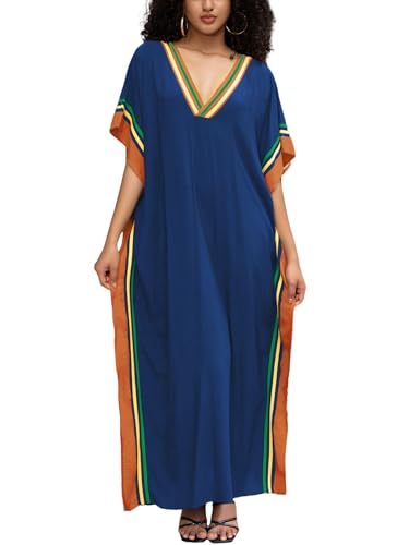 Image of KECVOT Kaftan Dresses for Women V-Neck Print Swimsuit Cover Up Plus Size Beach Caftan Lounge Dress