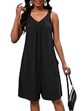 PerZeal Women's Sleeveless V-Neck Romper with Side Pockets - Loose Wide-Leg Casual Jumpsuit for Beach Vacation & Summer Relaxation Black Large