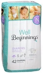 Well Beginnings Premium Diapers Jumbo, Newborn 42 ea