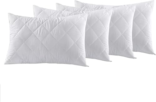 Arlinens Pillow Protector 4 Pack Quilted Zipped Soft & Comfortable Zipped Pillow Protectors-Hypoallergenic & Anti-Bacterial-Quilted Pillow Protectors in UK Standard Size 50x75 cm