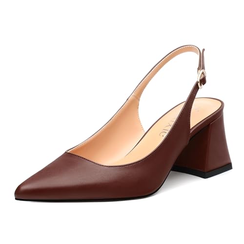 Womens Slingback Pumps, Pointed Toe Chunky Heels for Women, Adjustable Strap Mid Block Heel for Wedding Party Office Work 2.5 Inch