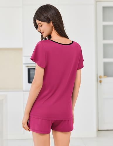 Image of Ekouaer Womens Pajama Set Summer Short Sleeve Pjs Sleepwear Cute 2 Piece Lounge Sets S-XXL