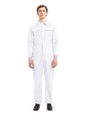 TopTie Men's 8.5 Oz Front-Zip Long Sleeve Twill Coverall-White-S Regular