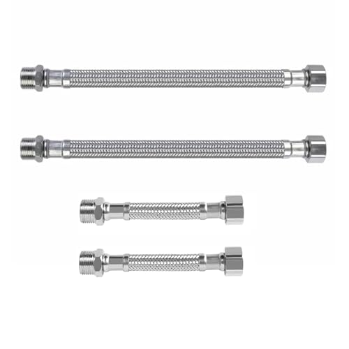 4 Tuyaux Flexibles 3/8 Pouce en Acier Inoxydable 304 – Tuyau Armé pour Robinet, Évier et Douche (20cm + 10cm) – Raccord Fileté Haute Pression, Anti-Rouille et Durable