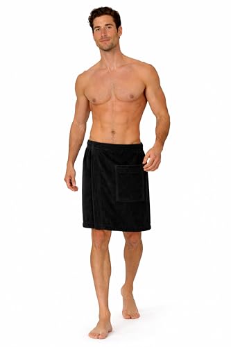 Turkish Cotton Terry Velour Adjustable Body Wrap Towel for Men (Black, One Size)