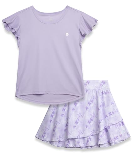 Image of RBX Girls Athletic Skort Set - 2 Piece Ribbed Short Sleeve Tee and Athletic Skort for Girls (Sizes: 7-12)