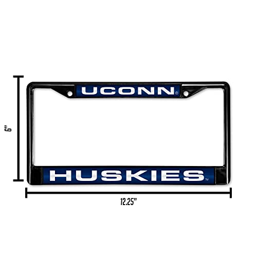 Rico Industries Unisex Ncaa Connecticut Huskies Laser Cut Inlaid Standard Chrome License Plate Frame Black, Team Color, 6 X 12.25- Us #TOP2