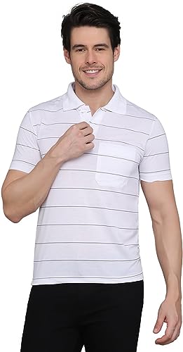Image of INKKR Men's Striped Polo Neck Cotton Blend Multicolor T-Shirt