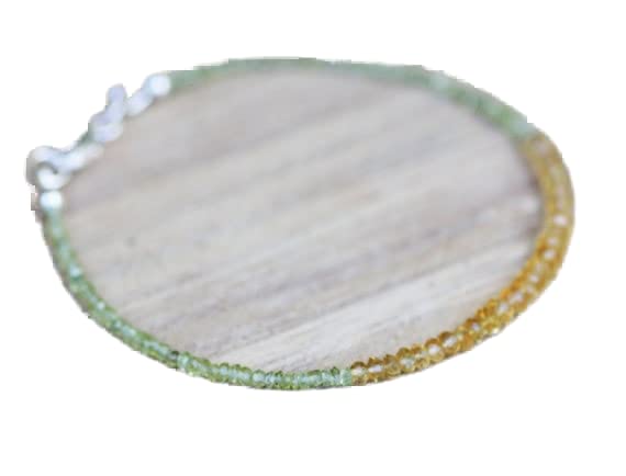 citrine & peridot 3-3.5mm rondelle shape faceted cut gemstone beads 7 inch stacking bracelet with 925 sterling silver - silver plated lock gemstone clasp bracelet - link chian bracelet for men/women