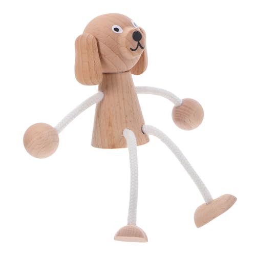 YARDWE 木製白?小犬塗装木彫り動物フィギュア 安定したオーク製素材 親子で楽しむ芸術工作 教育用木製人形 家装飾向け