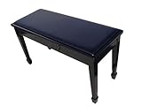 Genuine Leather Ebony Concert Grand Duet Piano Bench Stool with Music Storage