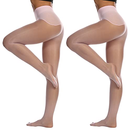 Image of Frola Oil Shiny Stockings Pantyhose 360Seamless Crotch High Waist Smooth Tights for Women(Medium,2Pairs Pink