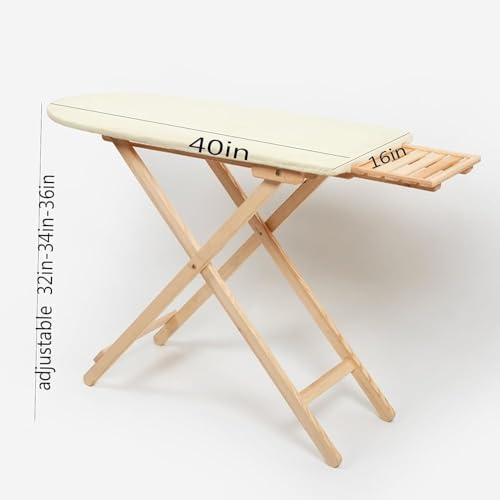 Premium Solid Wood Ironing Board with Foam Padding & Cotton Cover | Adjustable Height, Sturdy Design for Home Use, Ideal for Efficient Ironing (Size: Log)