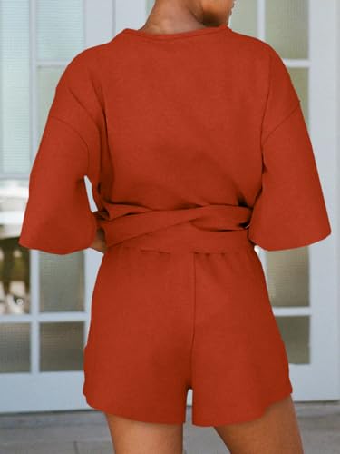 Image of Tankaneo Womens Pajama Sets 3 /4 Sleeve Oversized Tops & Loose Fit Shorts Lounge Set with Pockets Loungewear