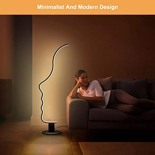 Rgbw Modern Face Floor Lamp For Bedroom Living Room, 55.5 Inches High Unique Standing Reading Dimmable Black Led Floor Lamp With Remote, Cool Ambient Lighting Changing Curved Floor Lamp #TOP6