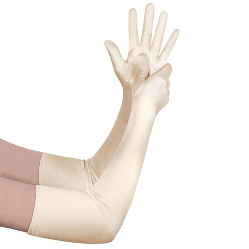 Aomig Long Opera Satin Gloves for Women - Ladies Black Elbow Length 1920s Style Evening Party Dance Formal Dress for Wedding Prom Graduation