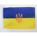 Photo Gallery az flag bandiera ucraina con stemma 45x30cm - bandierina ucraina con blasone 30 x 45 cm cordicelle